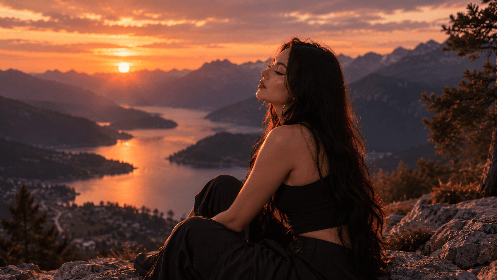 Lizaveta Marmach overlooking a mountain landscape